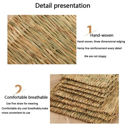 Rabbits Bunny Pet Chew Mat Small Animal Woven Hay Mat Natural Straw House Cage Accessories For Guinea Pig Chinchilla Hamster Rat