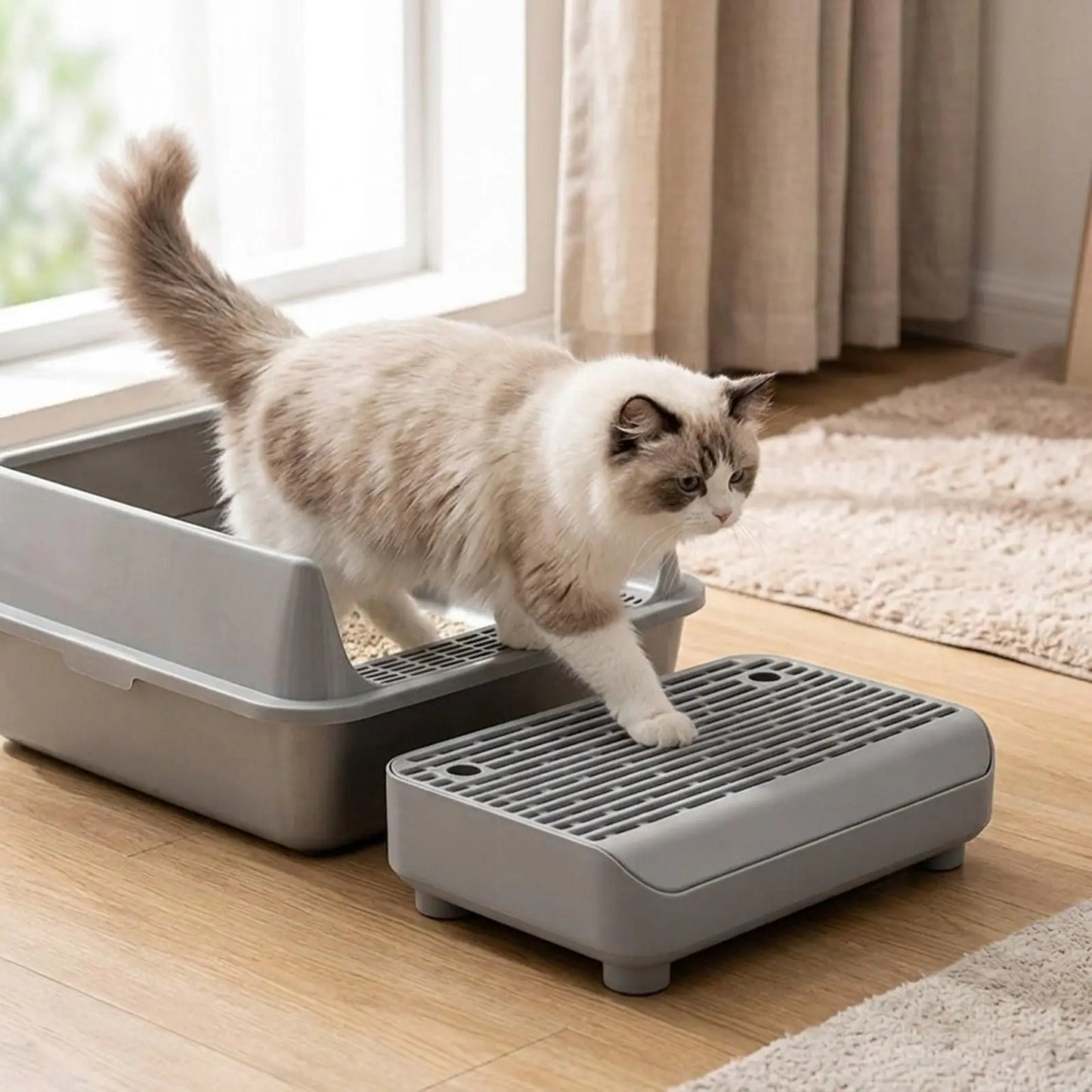 Cat Litter Box Step Non Slip Double Layer Washable Pad for Litter Box Cabinet for Cats