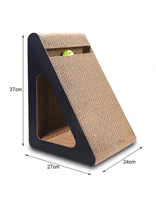 Eco-Friendly Corrugated Cat Scratcher 2-in-1 Triangle - with Rotating Ball, Sturdy Reversible Anti-Scratch Board for Indoor Cats