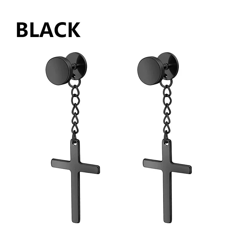 2pc Stainless Steel Cross Earrings Set | Gothic Punk Huggies for Men Women