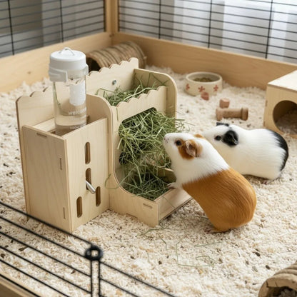 2 in 1 Rabbit Hay Feeder Bite Resistant Detachable Rabbit Food Manger with Bottle Rabbit Hay Rack Cage Accessories