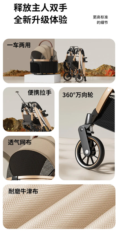 Pet 3-in-1 Portable Foldable Pet Strollers with Detachable Bag Small Medium Dogs Cats Up to 45 lbs Carts Basket Can Be Separated
