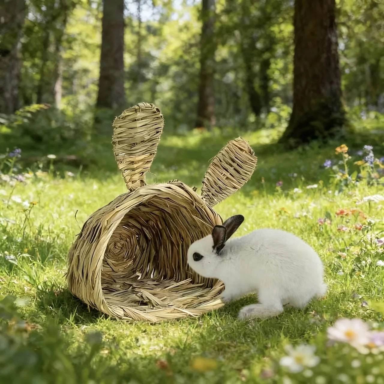 Rabbit Straw Nest Hut Toy Comfortable Straw Woven Hay Bed Warm Hut for Bunny Little Animals Ferret Hamster