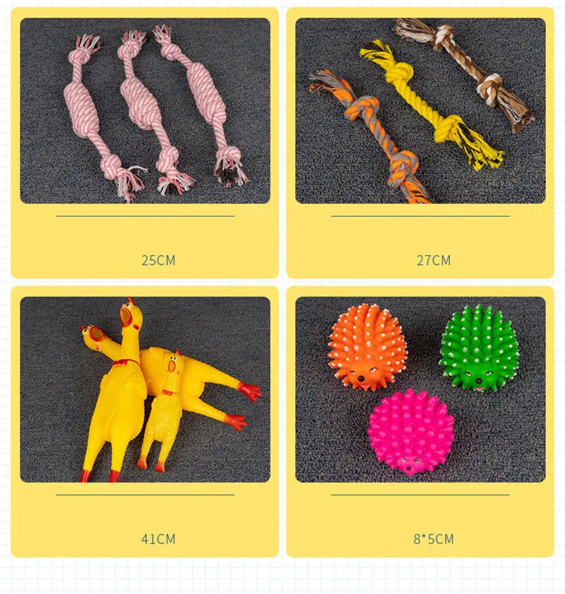 New Dog Toys Pet Ball Bone Rope Squeaky Plush Toys Kit Puppy Interactive Molar Chewing Toy for Small Large Dogs Pug Supplies