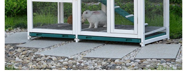 Rabbit Cage Anti Spray Urine Deluxe Double Drawer Rabbit Hutch Solid Wood Pigeon Coop Chicken Cage Bottom Mesh Outdoor