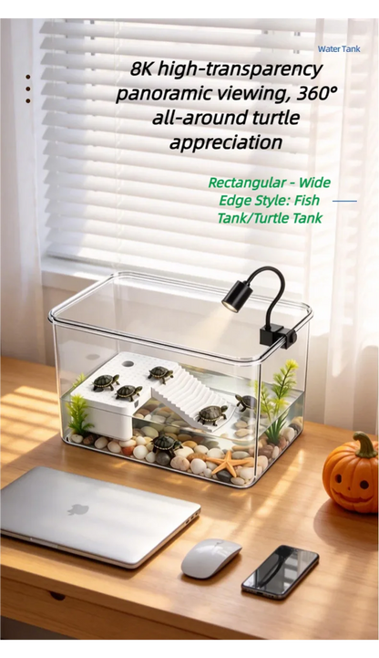 Transparent Reptile Terrarium Tank with Basking Area for Pet Turtles Hermit Crabs Tortoises - Turtle Adoption Habitat