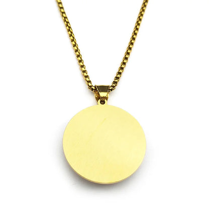 Virgin Mary Hold Baby Jesus Glass Round Medal Pendant Necklace | Gold Stainless Steel Catholic Amulet