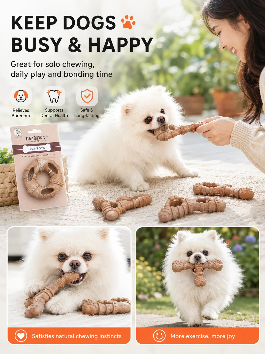 Dog Toy, Bone-Like Teething Stick, Durable, Tooth-Cleaning, Self-Entertaining and Boring, Small Dog-Shaped Pet Toy