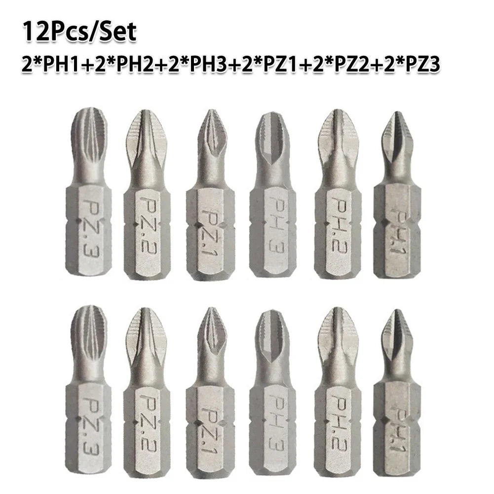25mm Cross Bits Set | Hex Shanked Anti-Slip Magnetic Screwdriver Bits