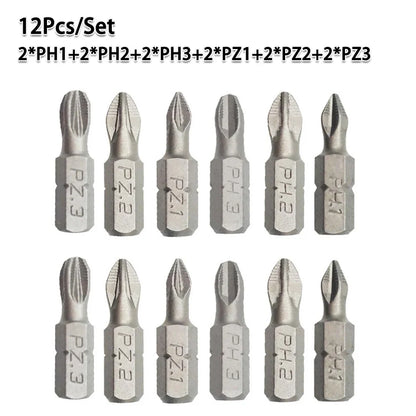25mm Cross Bits Set | Hex Shanked Anti-Slip Magnetic Screwdriver Bits