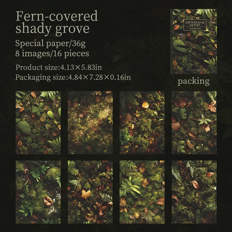 16 Sheets Nature Green Moss Theme Specialty Paper | Scrapbooking and Card Making Paper Pack