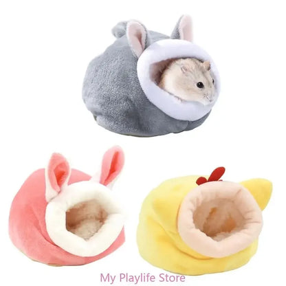 Cute Cartoon Rabbit Squirrel Mini Cage Guinea Pig Nest Small Animal Mice Rat Pet Sleeping Bed Hamster House Winter Warm Soft Mat