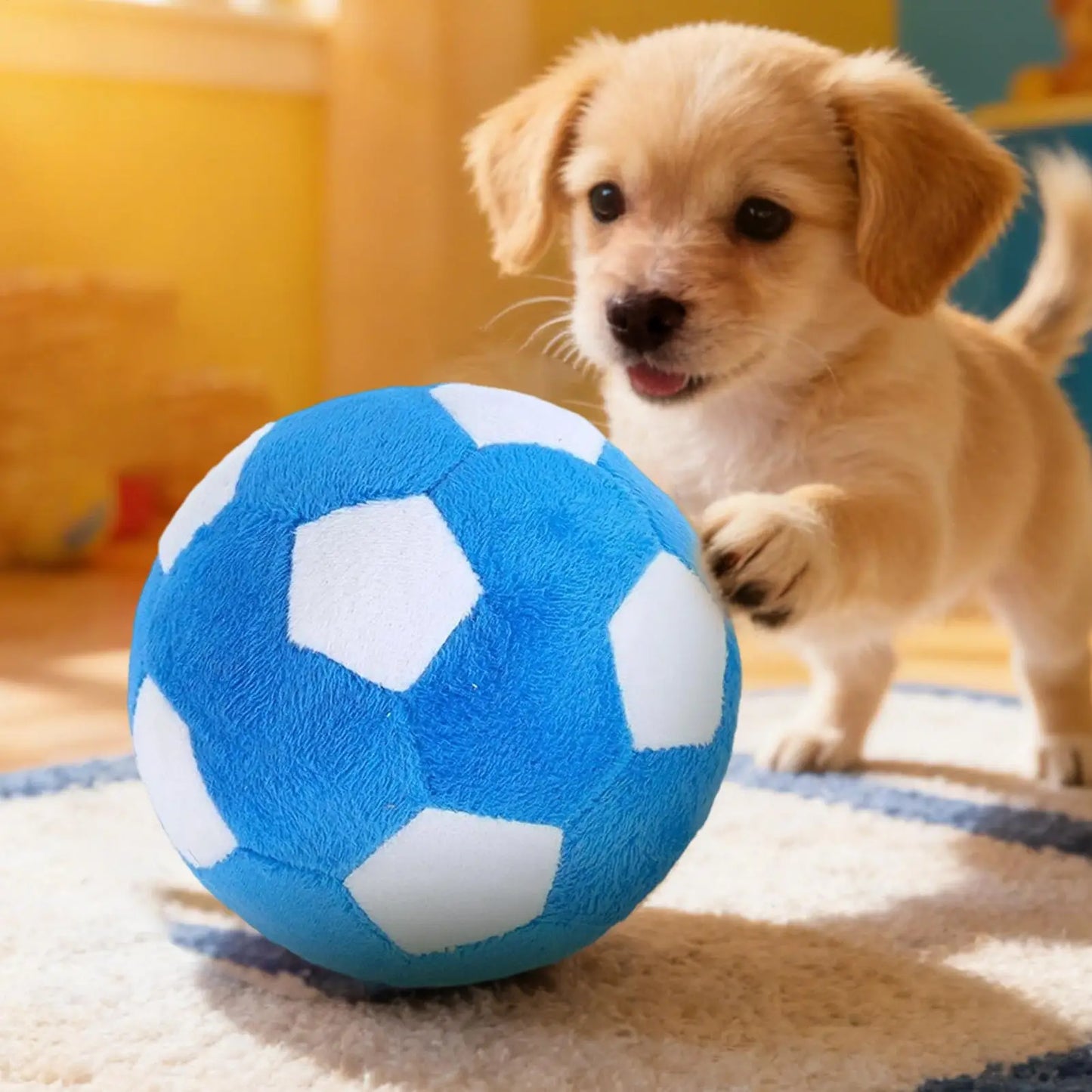 Dog Soccer Ball Toy Soft Chewing Game Plush Soft Squeaky Balls for Dogs for Indoor Outdoor Play Teething Enrichment Puppy Large