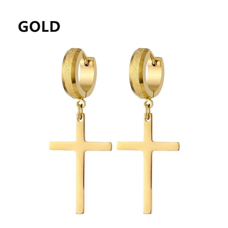 2pc Stainless Steel Cross Earrings Set | Gothic Punk Huggies for Men Women