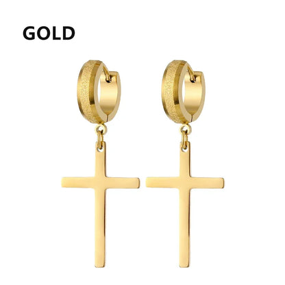 2pc Stainless Steel Cross Earrings Set | Gothic Punk Huggies for Men Women