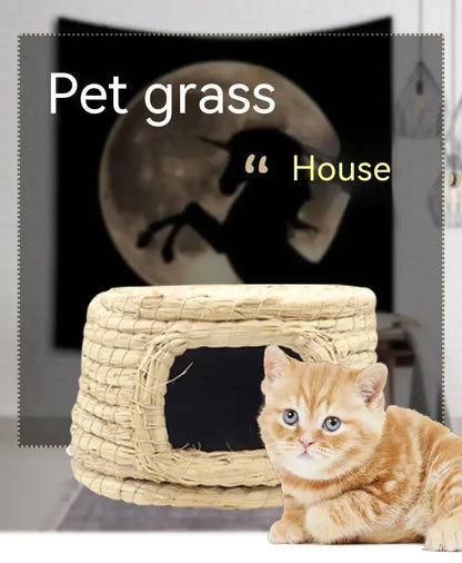 Pet Rabbit Grass Bed Natural Straw Woven House Bunny Chew Toys Hay Nest Bed for Hamsters Chinchillas Mice Small Animals