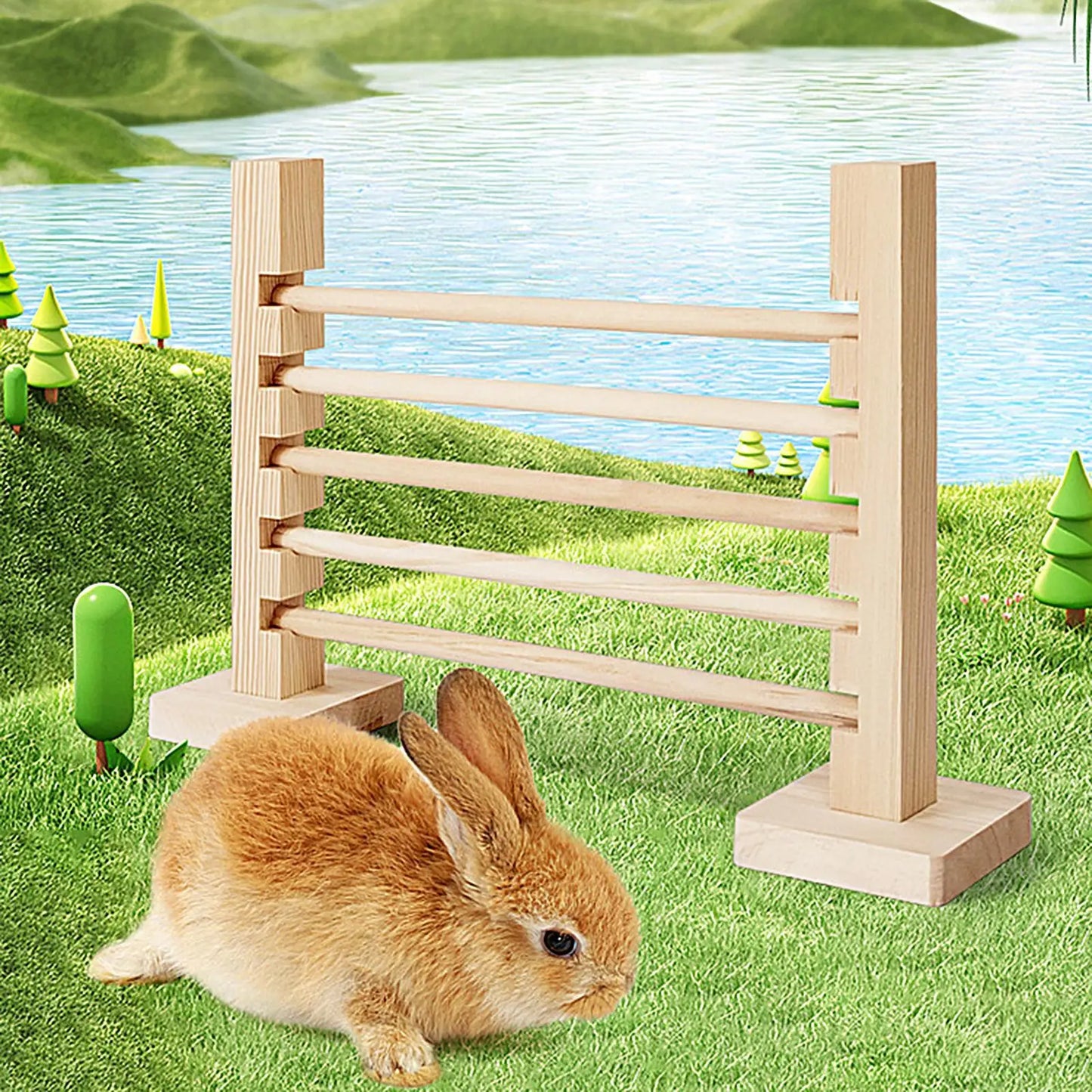 Rabbit Exercise Obstacle Wooden Bunny Agility Equipment Adjustable Height Small Animal Toy Training Games for Pet Habitat Ferret