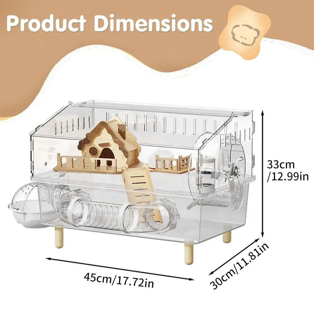 Acrylic Hamster Cage 2-Layer Clear Acrylic Pet Habitats Hamster Enclosure for Indoor Outdoor Home Yard Breeding Observation Pet