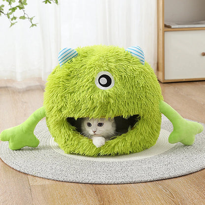 Cat Bed House Dog Kennel Cute Monster Cartoon Warm Plush Kitten Cushion Basket Tent Puppy Cave Nest Mat Bag Indoor Pet Supplies