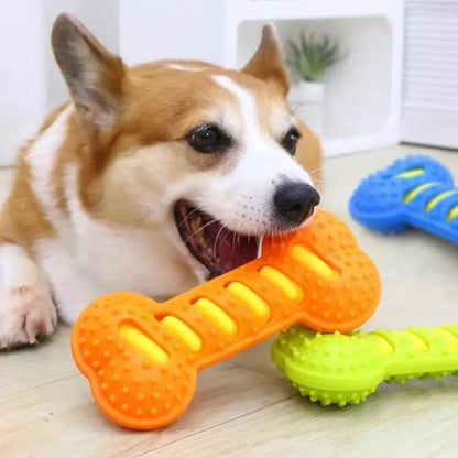 Dog Chew Toys for Aggressive Chewers, Squeaky Rubber Bone Toy, Interactive Pet Teeth Cleaning Toy for Small Medium Large Dogs