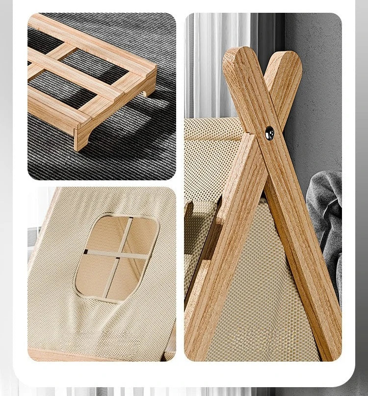Cat Bed with Window Wooden Cat Tent Bed Elevated Pet House Dogs Bed with Stable Frame Pet Supplies Safe Comfortable Cat Bed