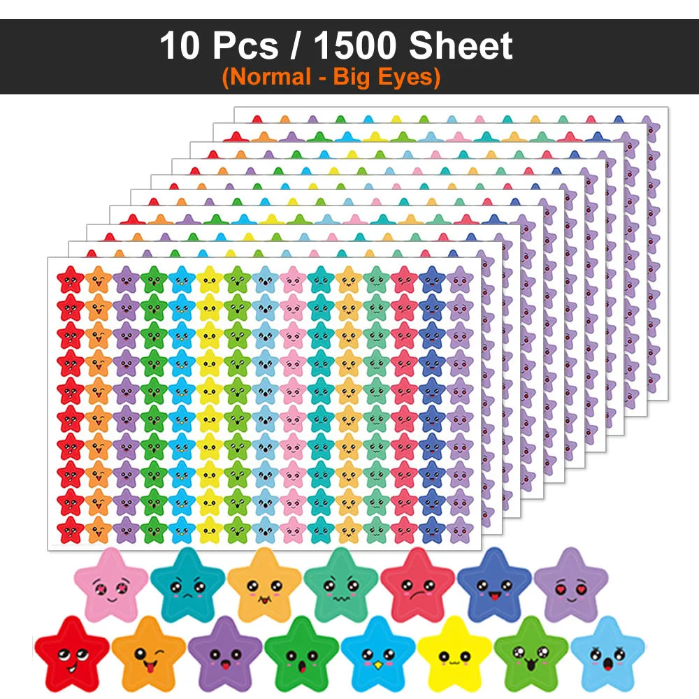 Happy Face Stars Reward Sticker Pack | 450-3000 Sheets for DIY Decor