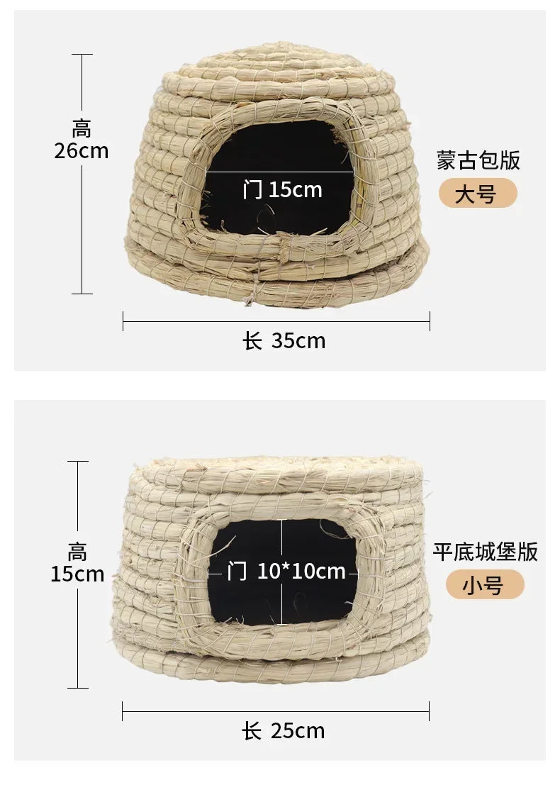Pet Rabbit Grass Bed Natural Straw Woven House Bunny Chew Toys Hay Nest Bed for Hamsters Chinchillas Mice Small Animals