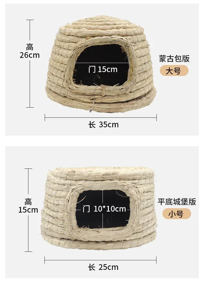 Pet Rabbit Grass Bed Natural Straw Woven House Bunny Chew Toys Hay Nest Bed for Hamsters Chinchillas Mice Small Animals