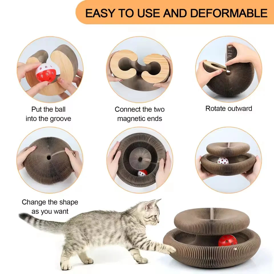 Magic cat scratching board toy with ball kitten climbing frame round wavy cat scratching board toy multiple ways to play