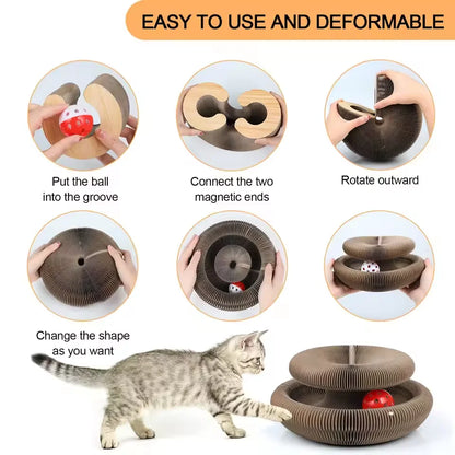 Magic cat scratching board toy with ball kitten climbing frame round wavy cat scratching board toy multiple ways to play