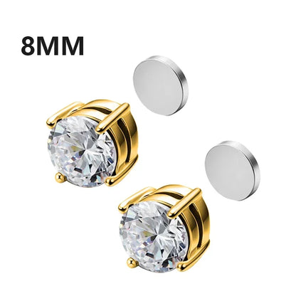 Crystal Magnetic Clip Earrings for Men and Women | Non Piercing Round Zircon Studs