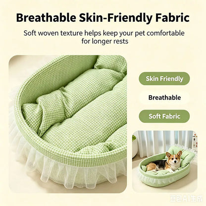 1set Cute Lace-Trimmed Pet Princess Bed For Winter - Soft Polyester Plush Oval for Small Dogs/Cats, Easy Assembly Indoor Use