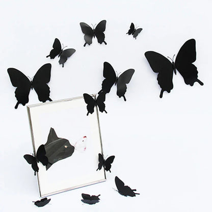12Pcs/set 3D Black Pteris Butterfly Wall Sticker Set | Magnetic Decorations