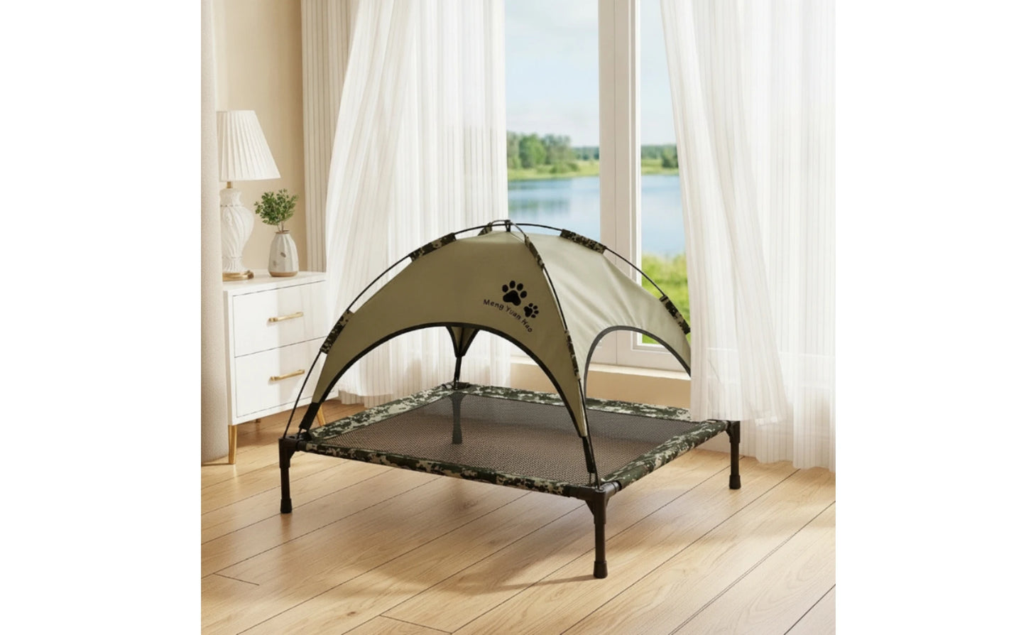 Pet Cot with Canopy Shaded Dog Bed with Sun Shade Tent Raised Dog Bed with Canopy Breathable for Pets, Backyard, Camping
