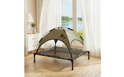 Pet Cot with Canopy Shaded Dog Bed with Sun Shade Tent Raised Dog Bed with Canopy Breathable for Pets, Backyard, Camping