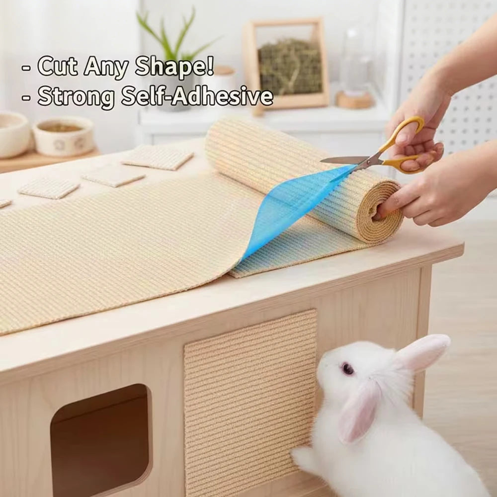 Self-Adhesive Rabbit Scratch Mat DIY Cuttable Bunny Cage Liner Anti-Slip Floor Carpet Protector Claw Care Easy Clean Accessories