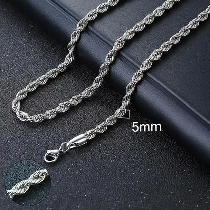 Vnox Twist Rope Chain Necklace for Men Women | Waterproof Stainless Steel Unisex Chain