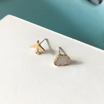 Fashion Cute Cloud Airplane Small Earrings | Creative Sweet Dripping White Earrings for Women