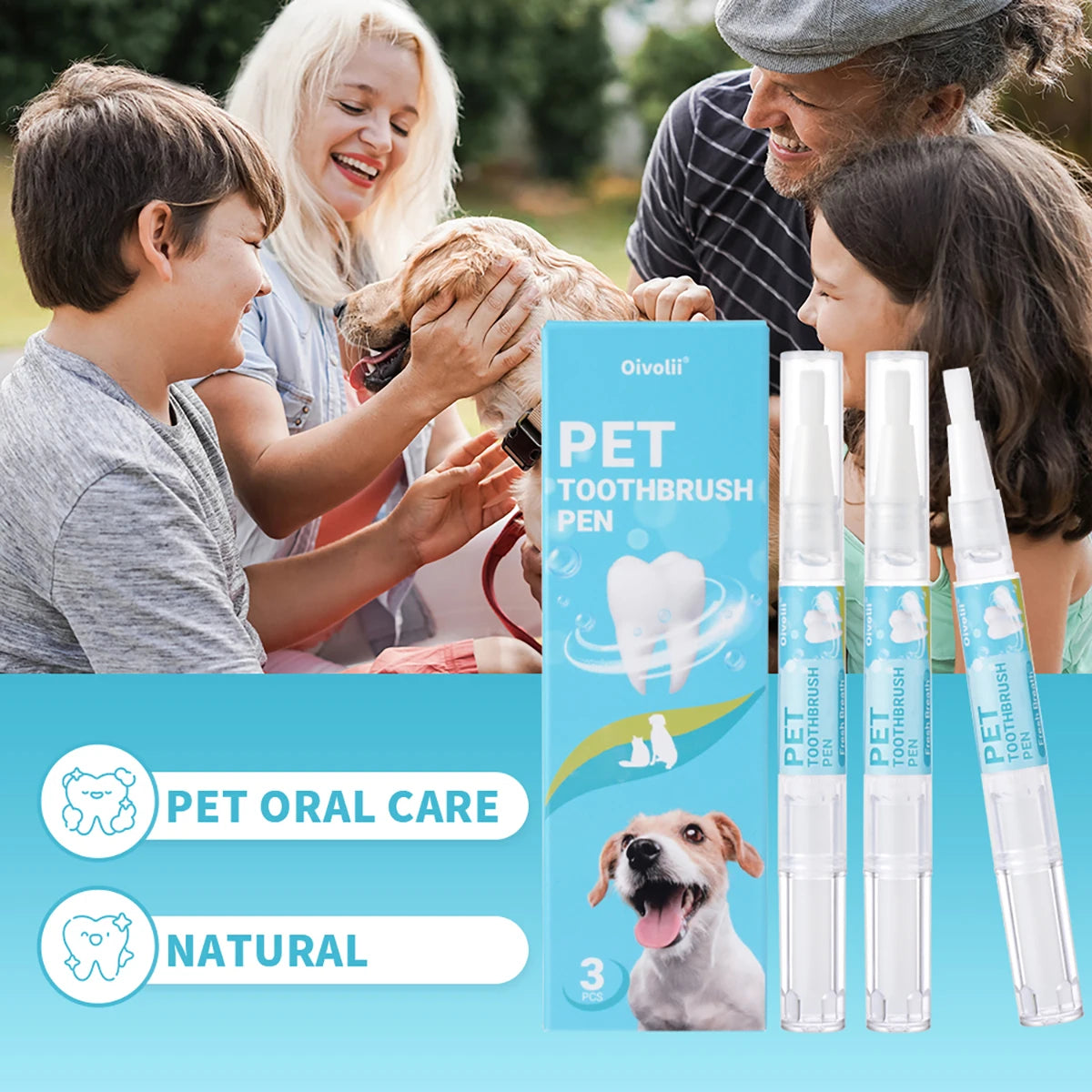 Pet Teeth Cleaning Pen with Soft Brush Dental Gel for Dogs & Cats Tartar Control Fresh Breath Soothes Gums Mild Formula 3pcs/box