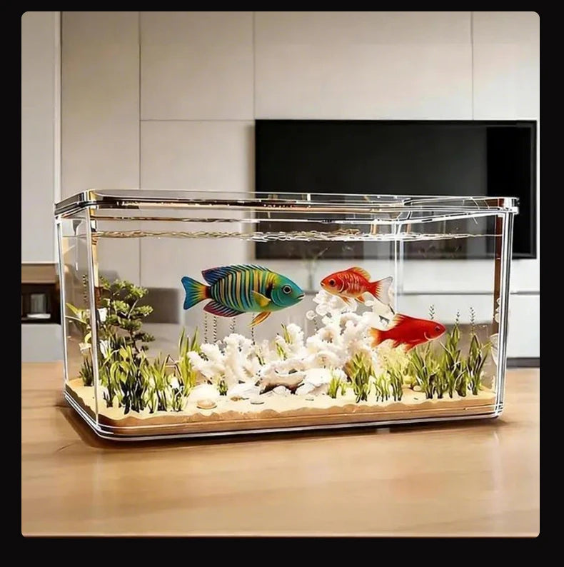 Transparent Reptile Terrarium Tank with Basking Area for Pet Turtles Hermit Crabs Tortoises - Turtle Adoption Habitat