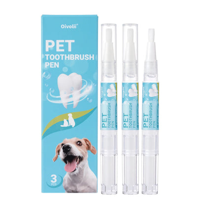 Pet Teeth Cleaning Pen with Soft Brush Dental Gel for Dogs & Cats Tartar Control Fresh Breath Soothes Gums Mild Formula 3pcs/box