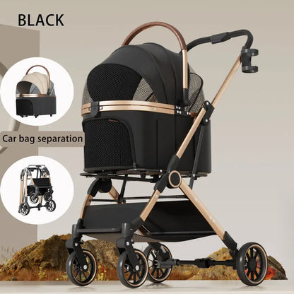 Pet 3-in-1 Portable Foldable Pet Strollers with Detachable Bag Small Medium Dogs Cats Up to 45 lbs Carts Basket Can Be Separated