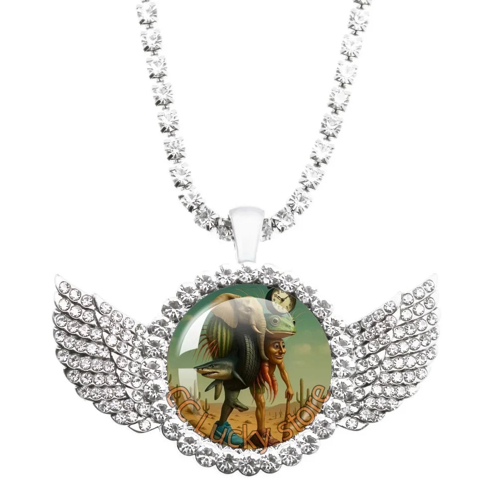 25mm Angel Wing Necklace | Italian Brainrot Pendant Funny Animal Jewelry Gift