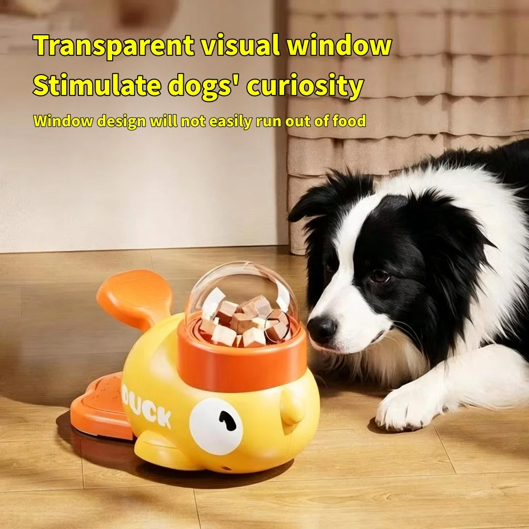Pet interactive food distribution slow feeder, durable and cute duck shaped, intellectual training, reduces bloating (yellow)