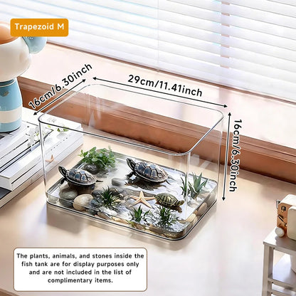 Transparent Reptile Terrarium Tank with Basking Area for Pet Turtles Hermit Crabs Tortoises - Turtle Adoption Habitat