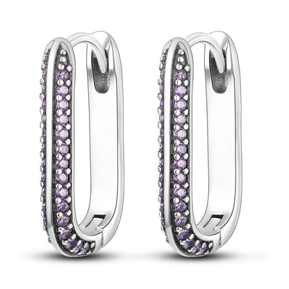 925 Sterling Silver Hoop Earrings with Zircon | Classic U-Shaped Women Jewelry