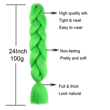 24-Inch Yaki Braids Ombre Jumbo Braiding Hair | Green Synthetic Hair Extensions for DIY Styles