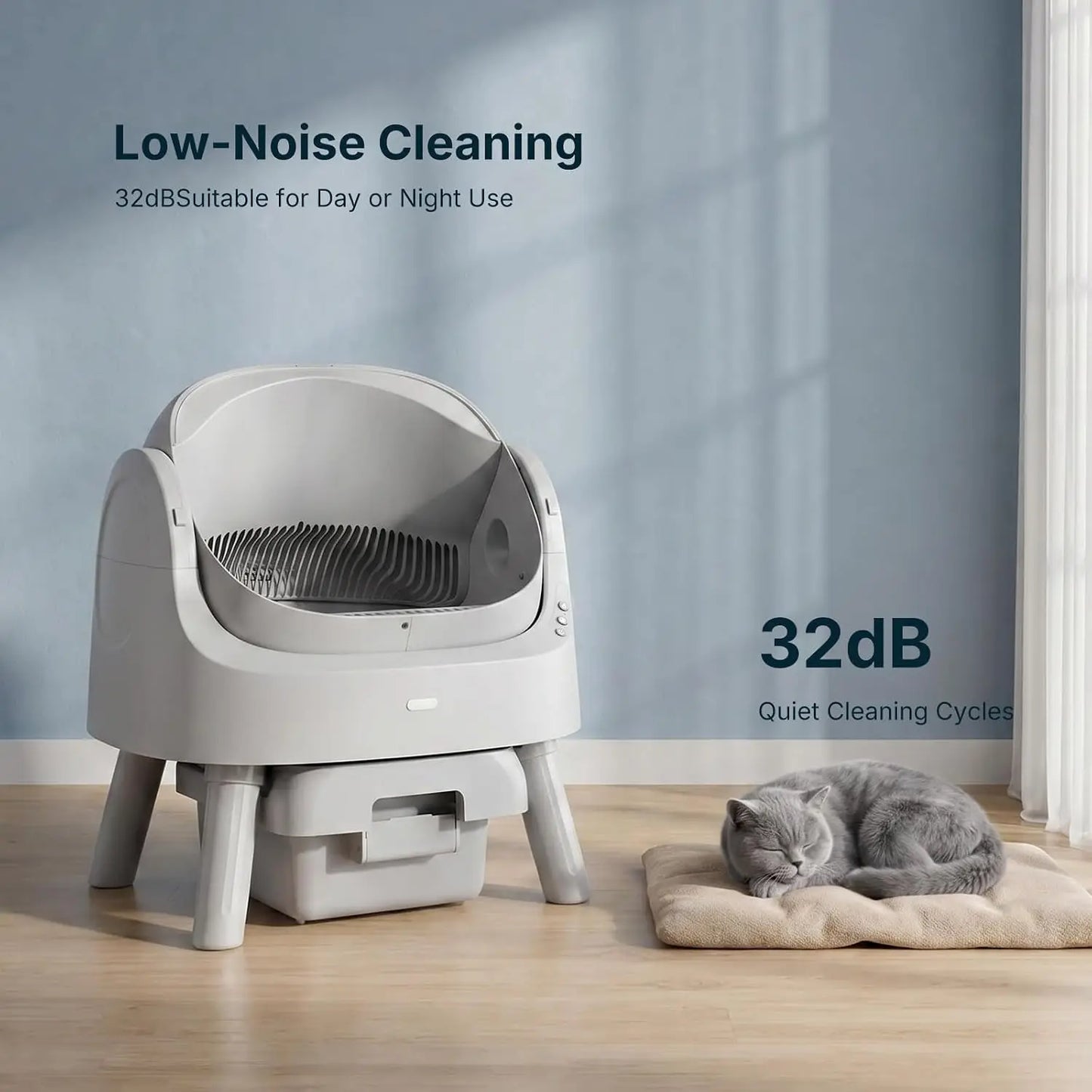 Automatic Litter Box, Self Cleaning Litter Box for Cats, Large Capacity Waste Bin, Open-Top Design, Low Noise Quiet, Custom