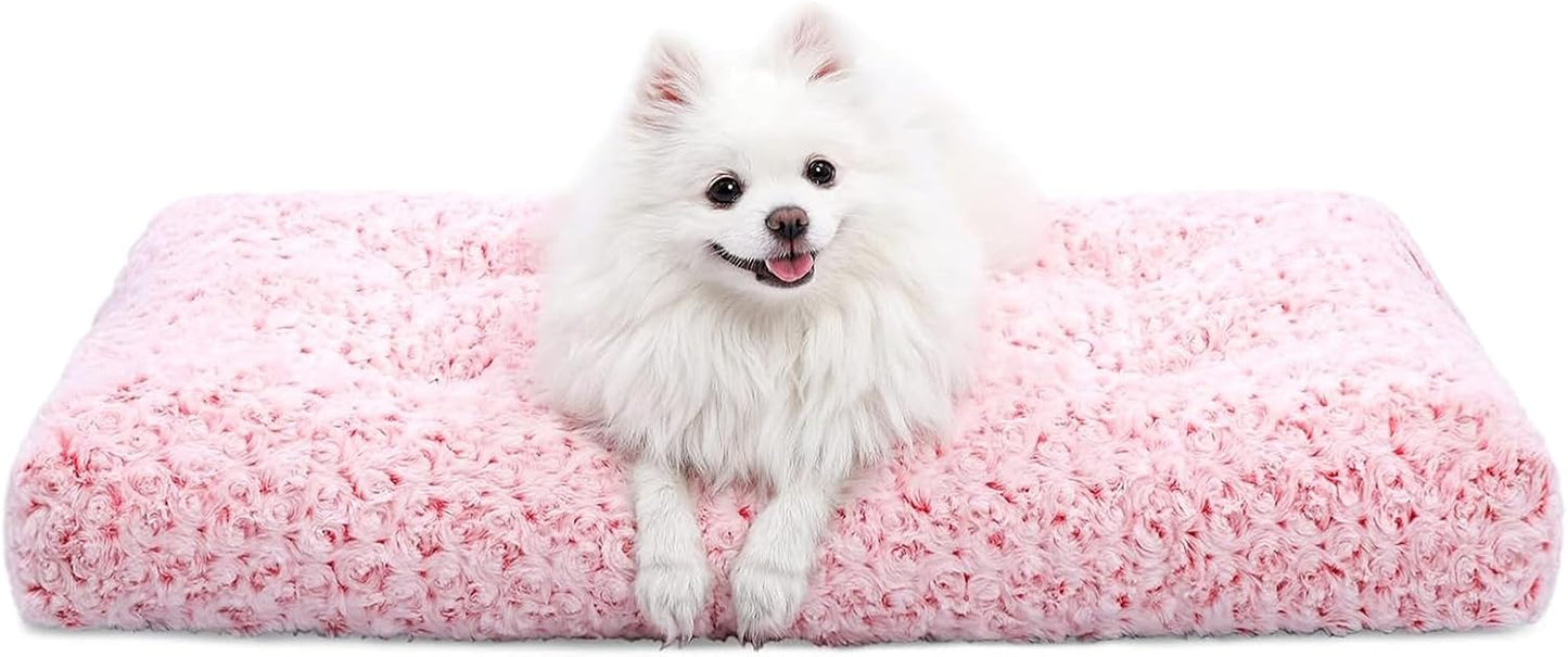 Washable Dog Bed Medium Size Dog Crate Bed Plush Pet Mat 29"X21" Pink | Deluxe Plush Comfy Kennel Pad, Anti-Slip Bottom,Deep Sleeping Mat for Medium Dogs,Machine Washable for Easy Cleaning