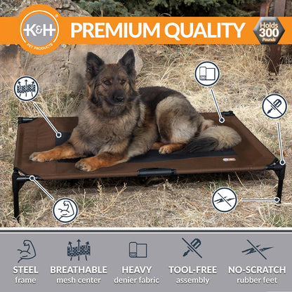 K&H Outdoor Elevated Dog Bed, Cooling Raised Dog Bed, Chocolate, XL 50X32In | Pet Cot for Large & Extra Large Pets, Breathable Mesh Center Hammock Design, Indoor/Outdoor Washable Cover, 50X32In